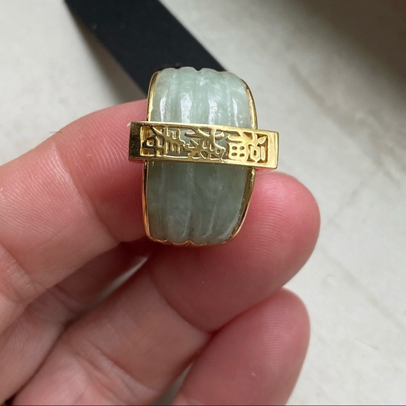 Jewelry - 18k gold over sterling jade ring with lab sapphire